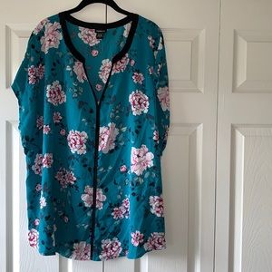 Torrid 3X Teal Floral Blouse